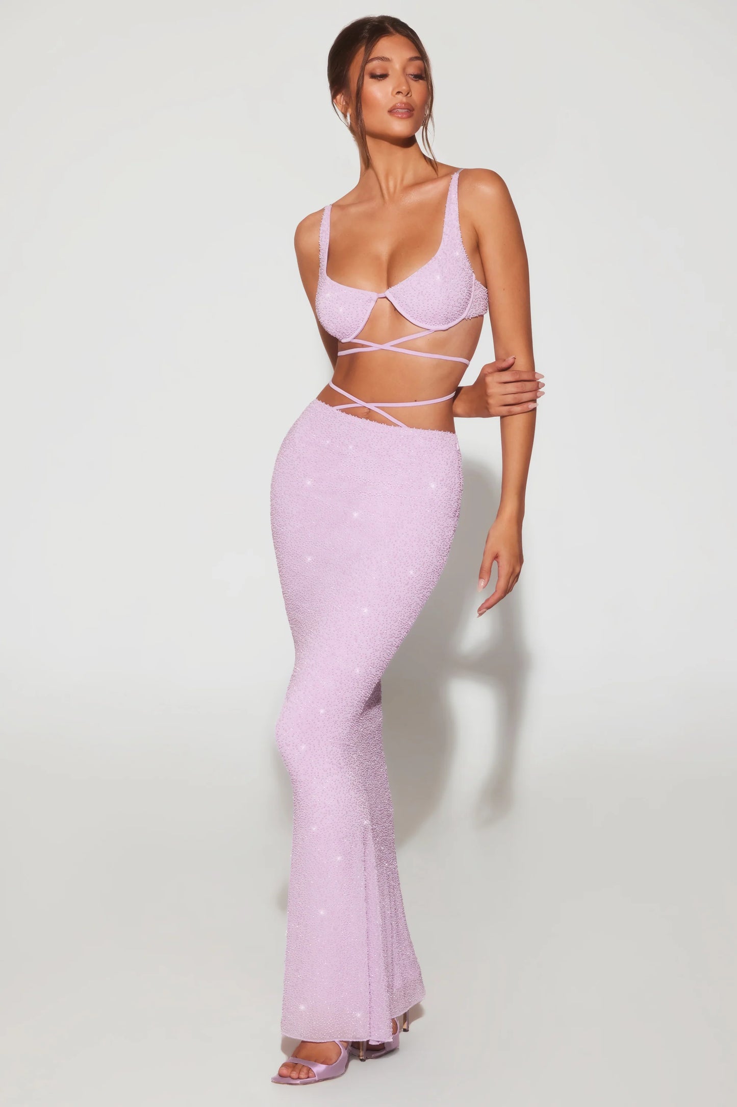 Embellished Strappy Maxi Skirt in Lilac