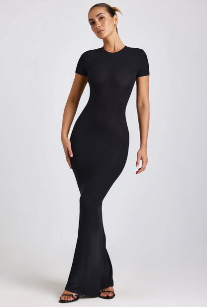 Ribbed Modal Maxi Dress in Black