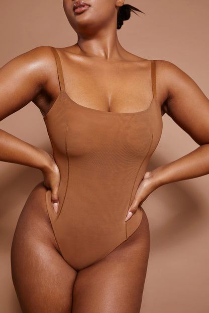 Soft Mesh Bodysuit in Almond