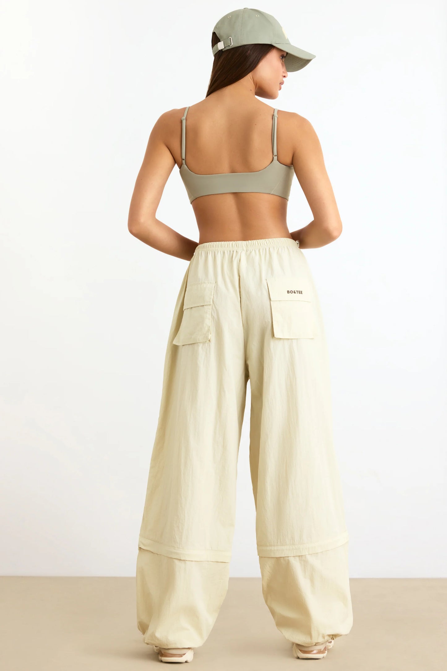 Convertible Wide Leg Track Pants in Bone