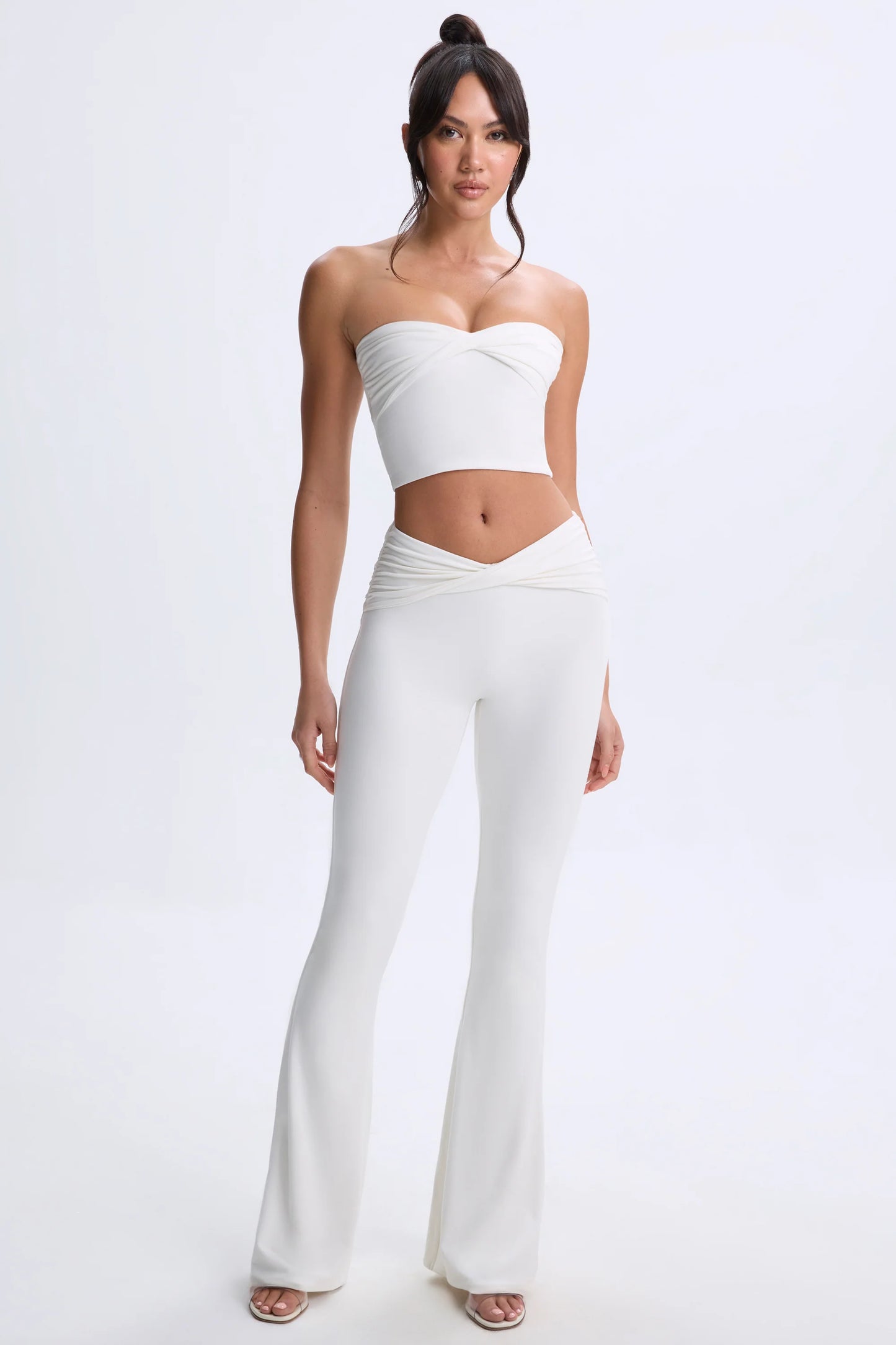 Twist-Front Flared Trousers in White