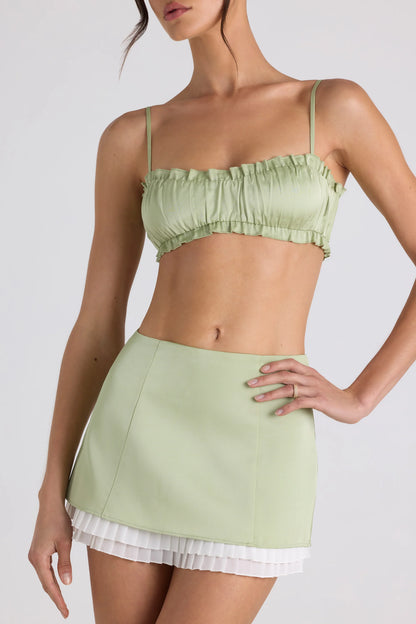 Ruffle-Trim Smocked Crop Top in Spring Green