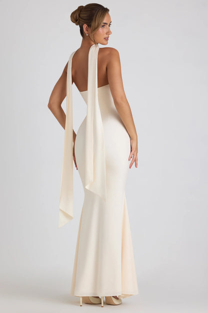 Scarf-Detail Strapless Gown in Ivory