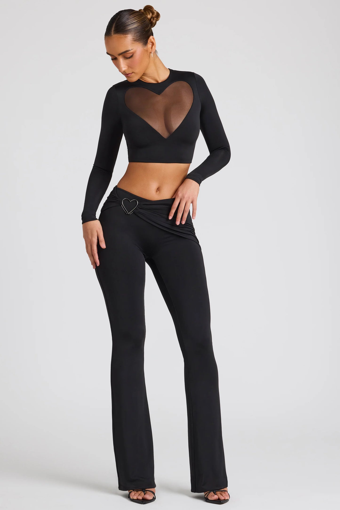 Tall Draped Detail Straight Leg Trousers in Black