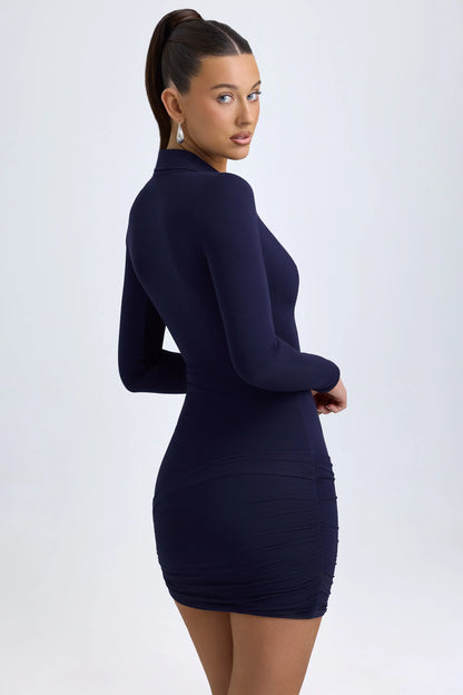 Modal Plunge V-Neck Mini Dress in True Navy