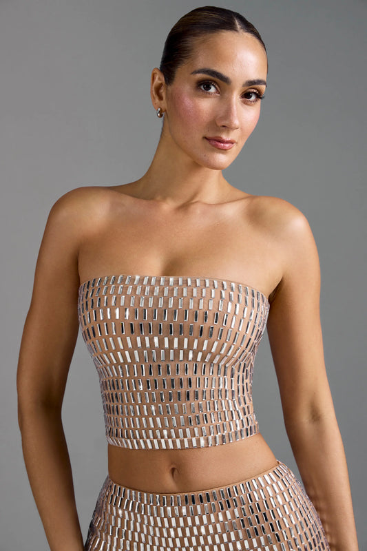 Embellished Bandeau Top in Almond