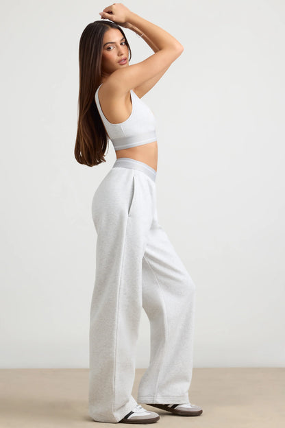 High-Waist Straight-Leg Joggers in Grey Marl