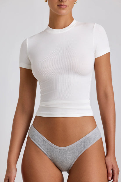 Ribbed Modal High Neck Top in White