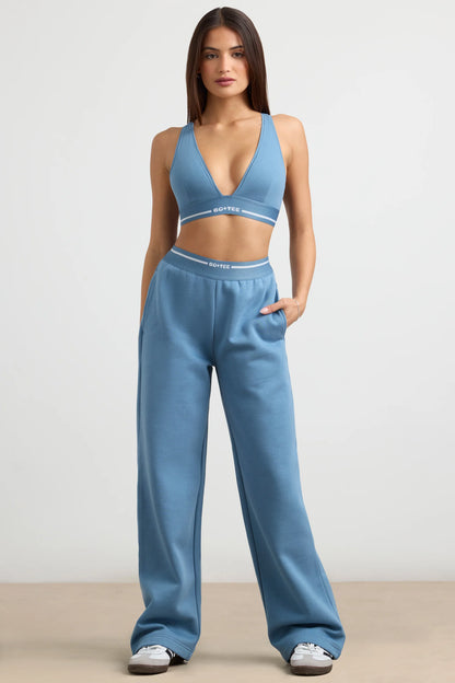 High-Waist Straight-Leg Joggers in Steel Blue