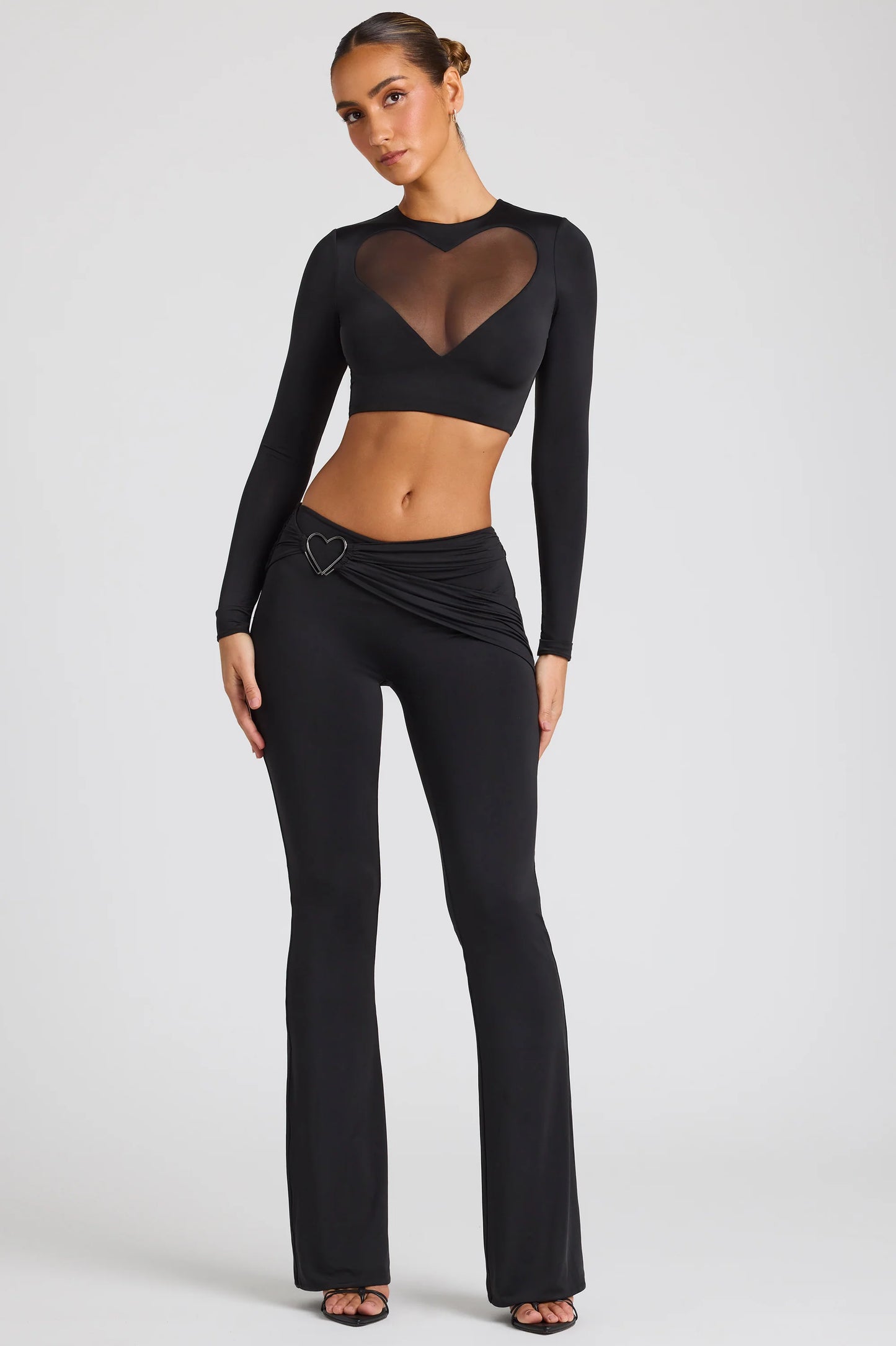 Draped Detail Straight Leg Trousers in Black