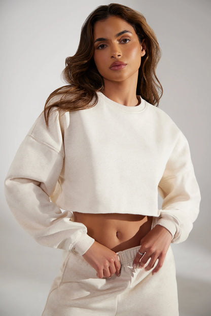 Cropped Oversized Sweatshirt in Heather Oat