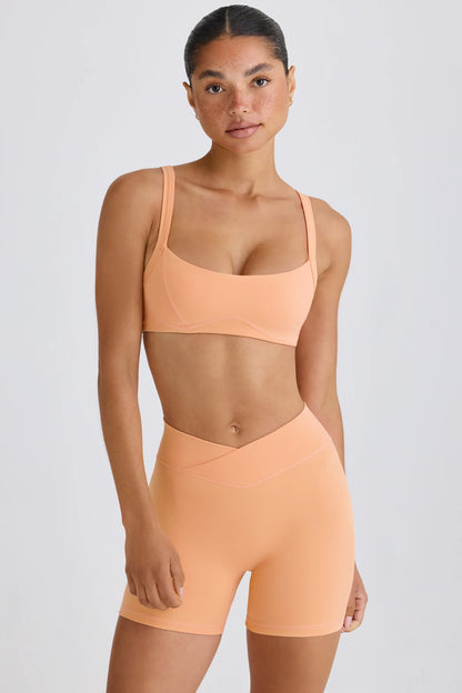 Soft Active Contrast-Trim Sports Bra in Peach