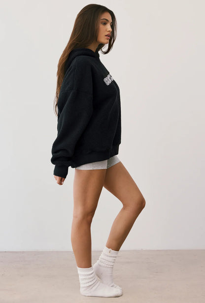 Oversized Fleece Hooded Sweatshirt in Onyx