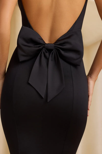 Slinky Jersey Bow-Detail Midaxi Dress in Black