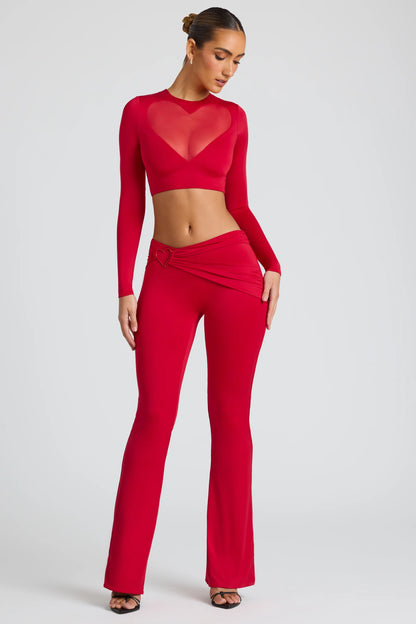 Draped Detail Straight Leg Trousers in Fire Red