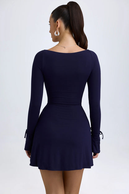 Modal Square-Neck A-Line Mini Dress in True Navy