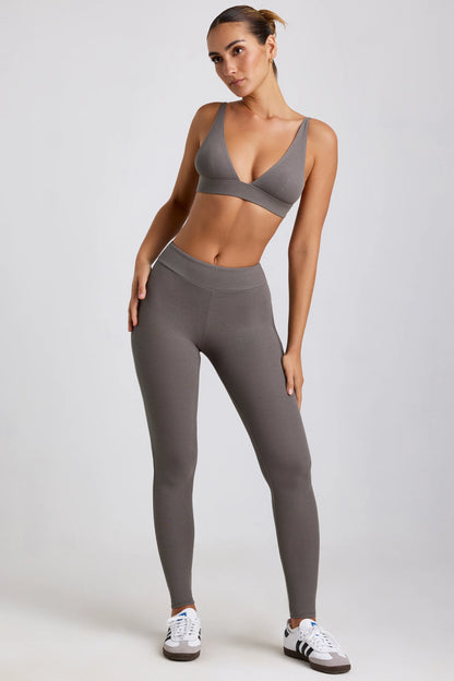 Petite Ribbed Modal High Waist Leggings in Grey