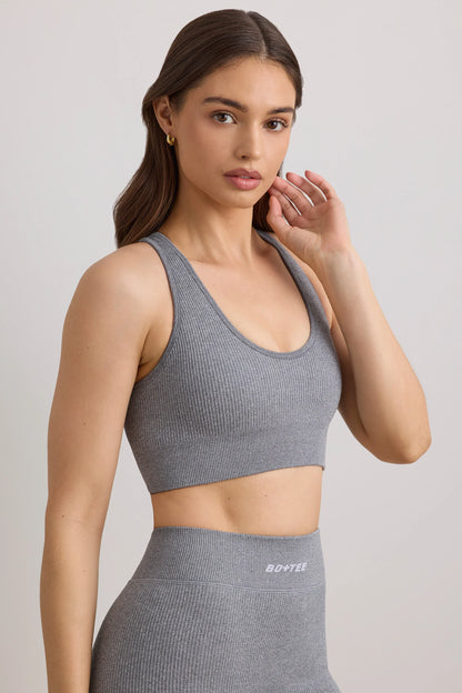 FlexiRib Wide Strap Sports Bra in Grey Melange