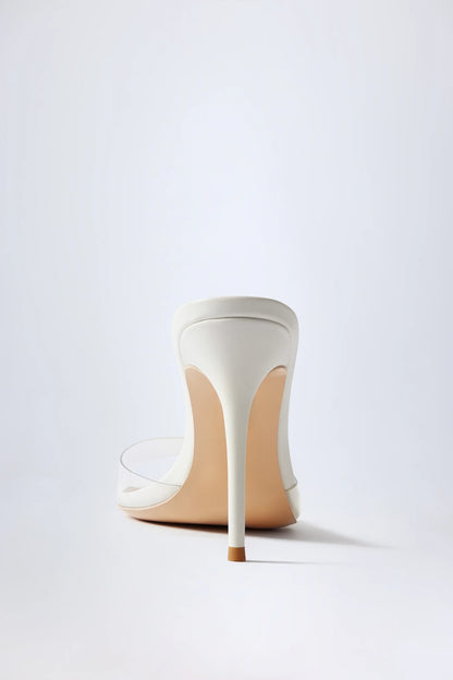 Almond-Toe Heeled Mules in Transparent PVC