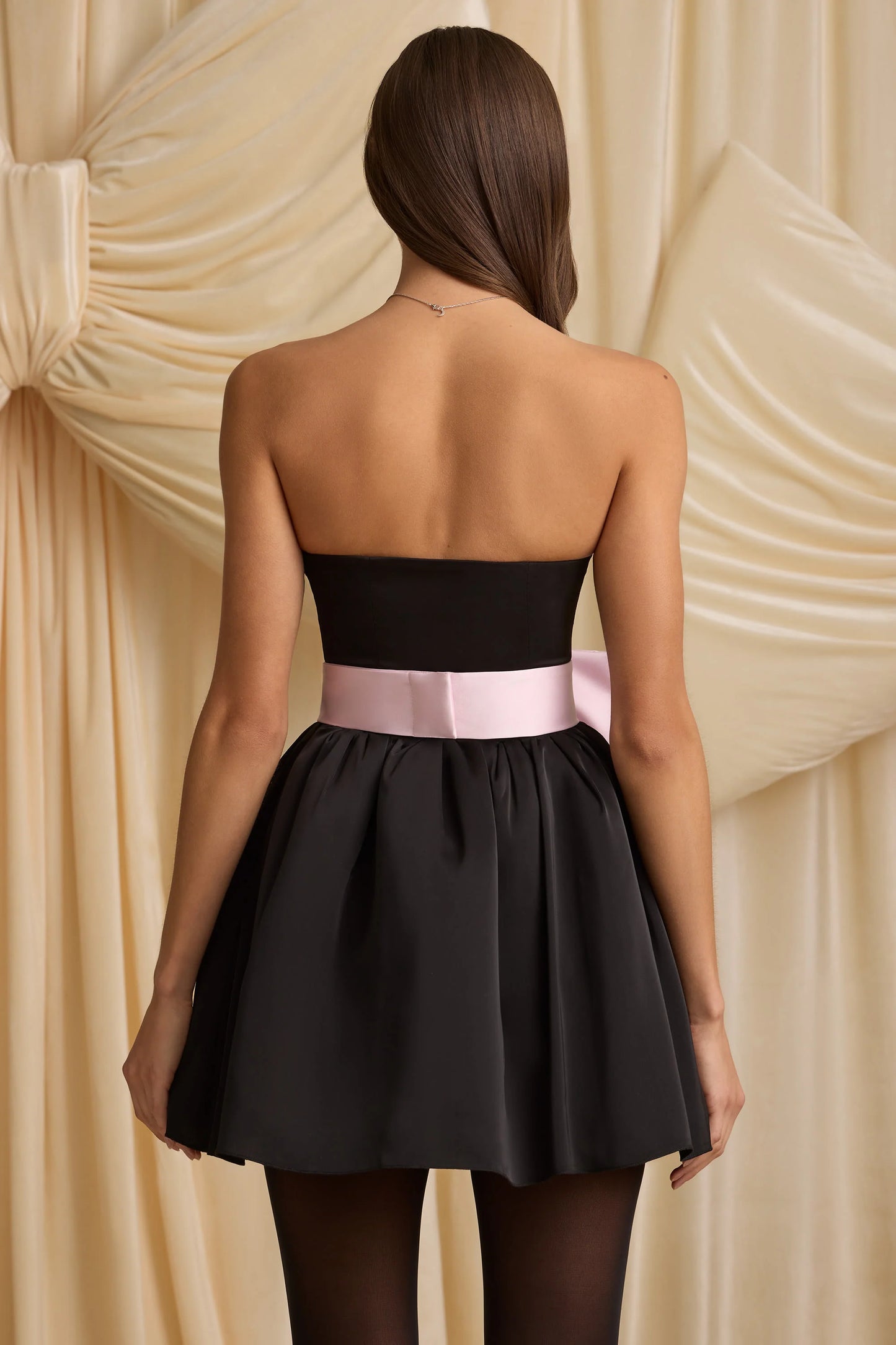 Bow-Detail Corset Mini Dress in Black