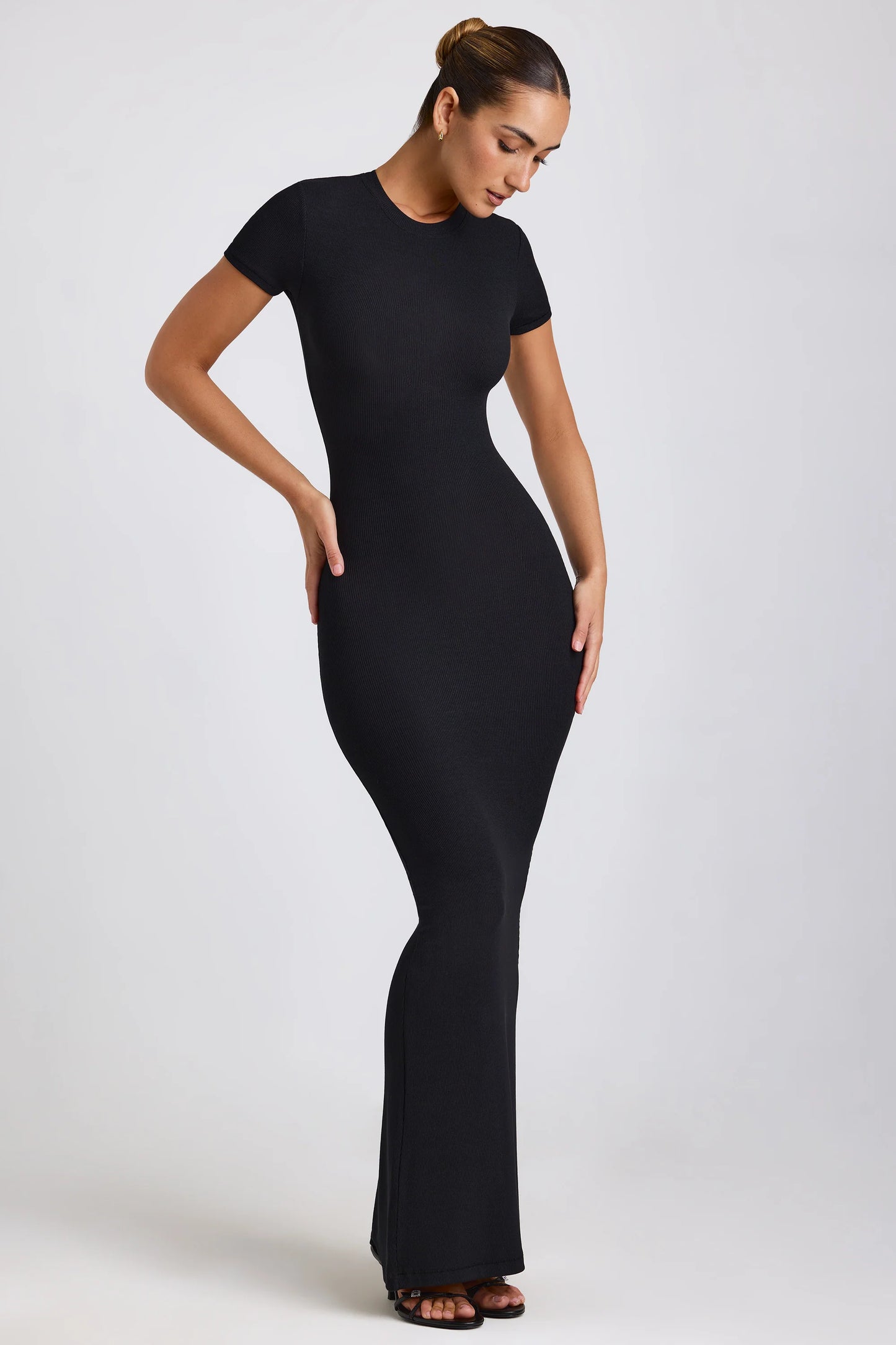 Ribbed Modal Maxi Dress in Black