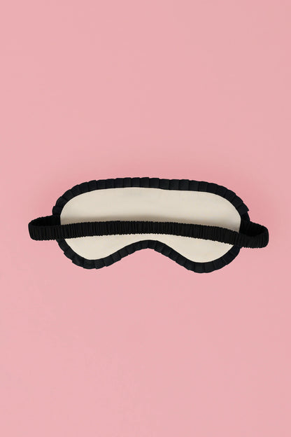 Ruffle-Trim Embroidered Eye Mask in Ivory