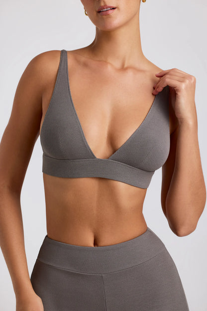 Ribbed Modal Triangle Bralette in Grey