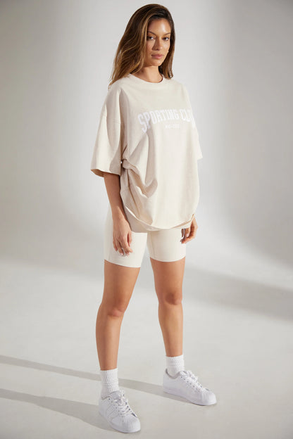 Soft Cotton Biker Shorts in Heather Oat