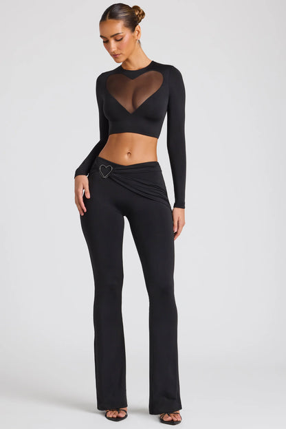 Tall Draped Detail Straight Leg Trousers in Black