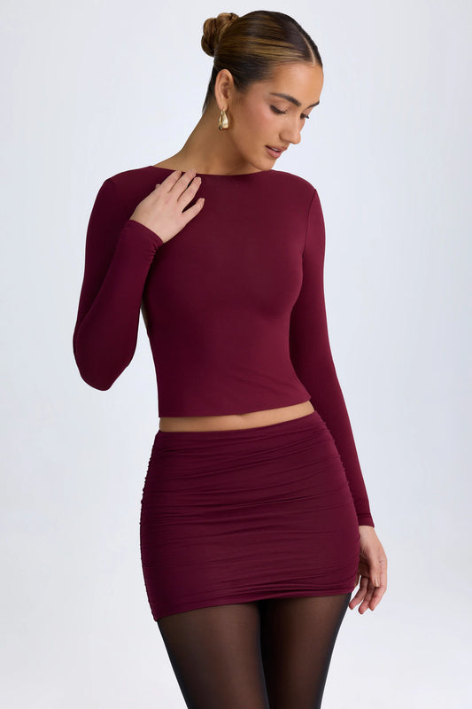 Modal High-Neck Open-Back Top in Wine Red