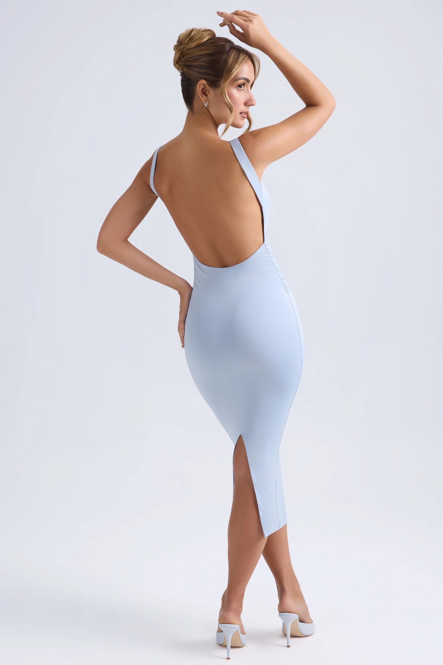 Ruched Open-Back Midaxi Dress in Light Blue