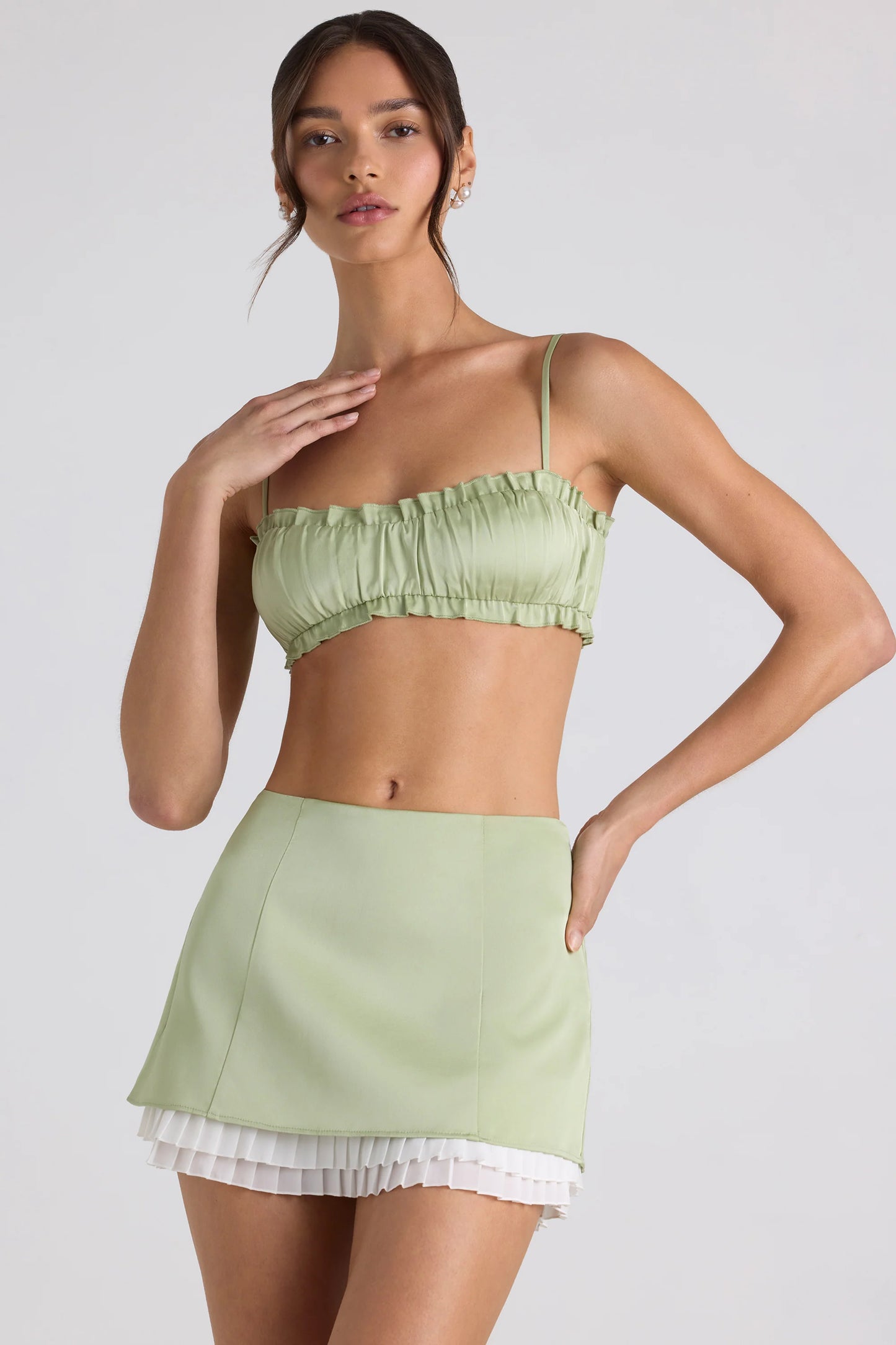 Layered Mid-Rise Mini Skirt in Spring Green