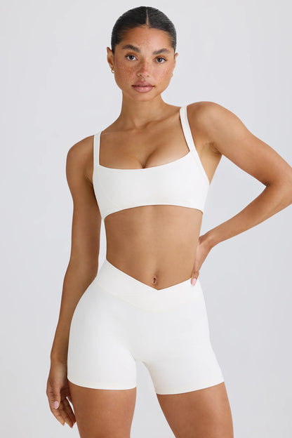 Soft Active Contrast-Trim Sports Bra in White