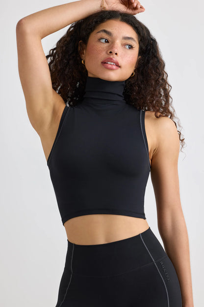 Soft Active Turtleneck Tank Top in Black