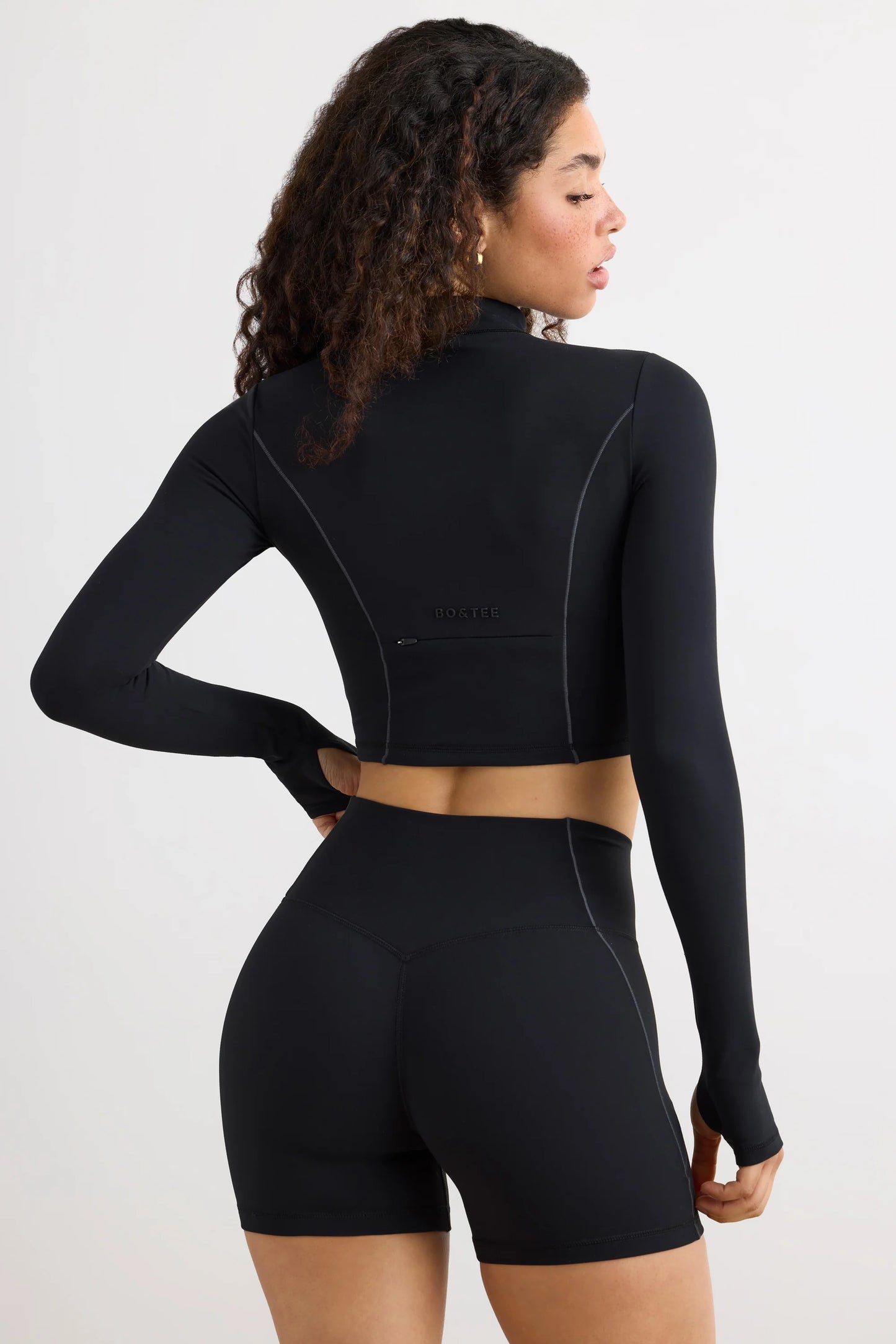 Soft Active Half Zip Crop Top in Black