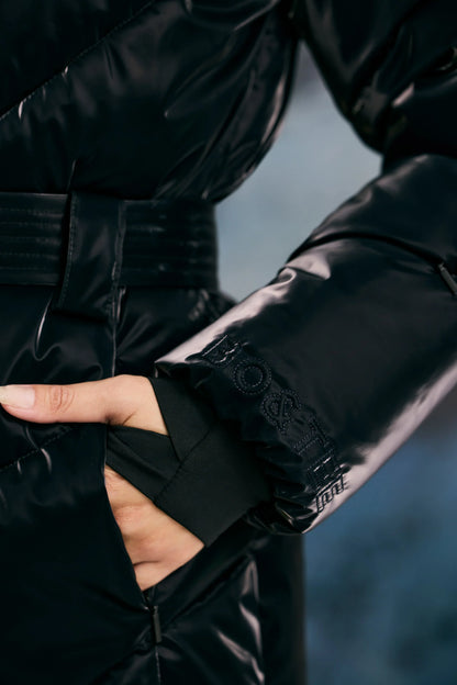 Oversized Quilted Hooded Ski Jacket in Black