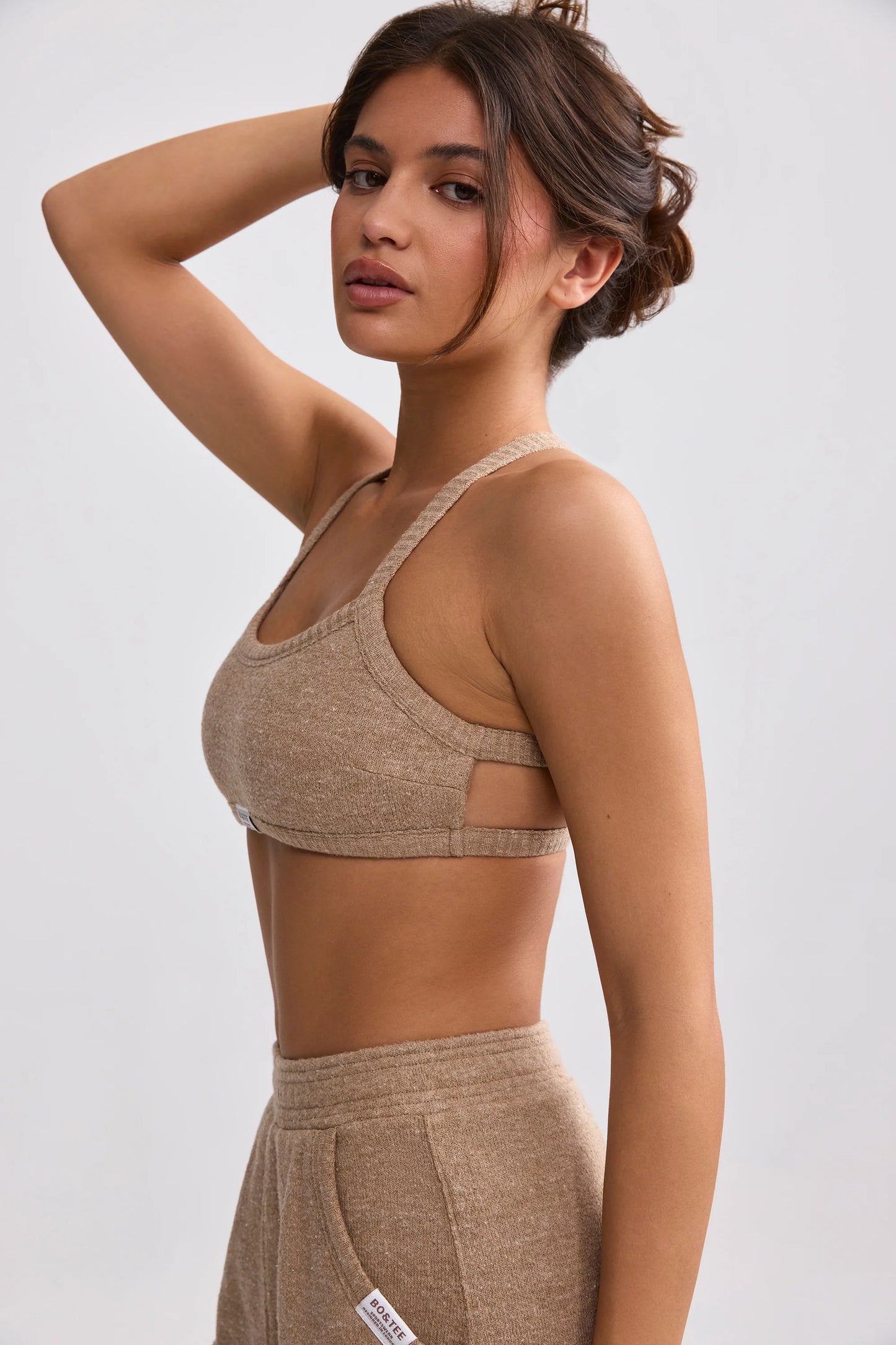 Terry Towelling Scoop-Neck Bralette in Mocha Brown