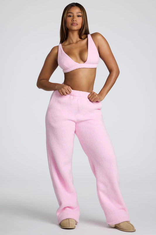 Petite Low Rise Straight Leg Fleece Joggers in Baby Pink