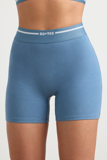 High-Waist Mini Shorts in Steel Blue