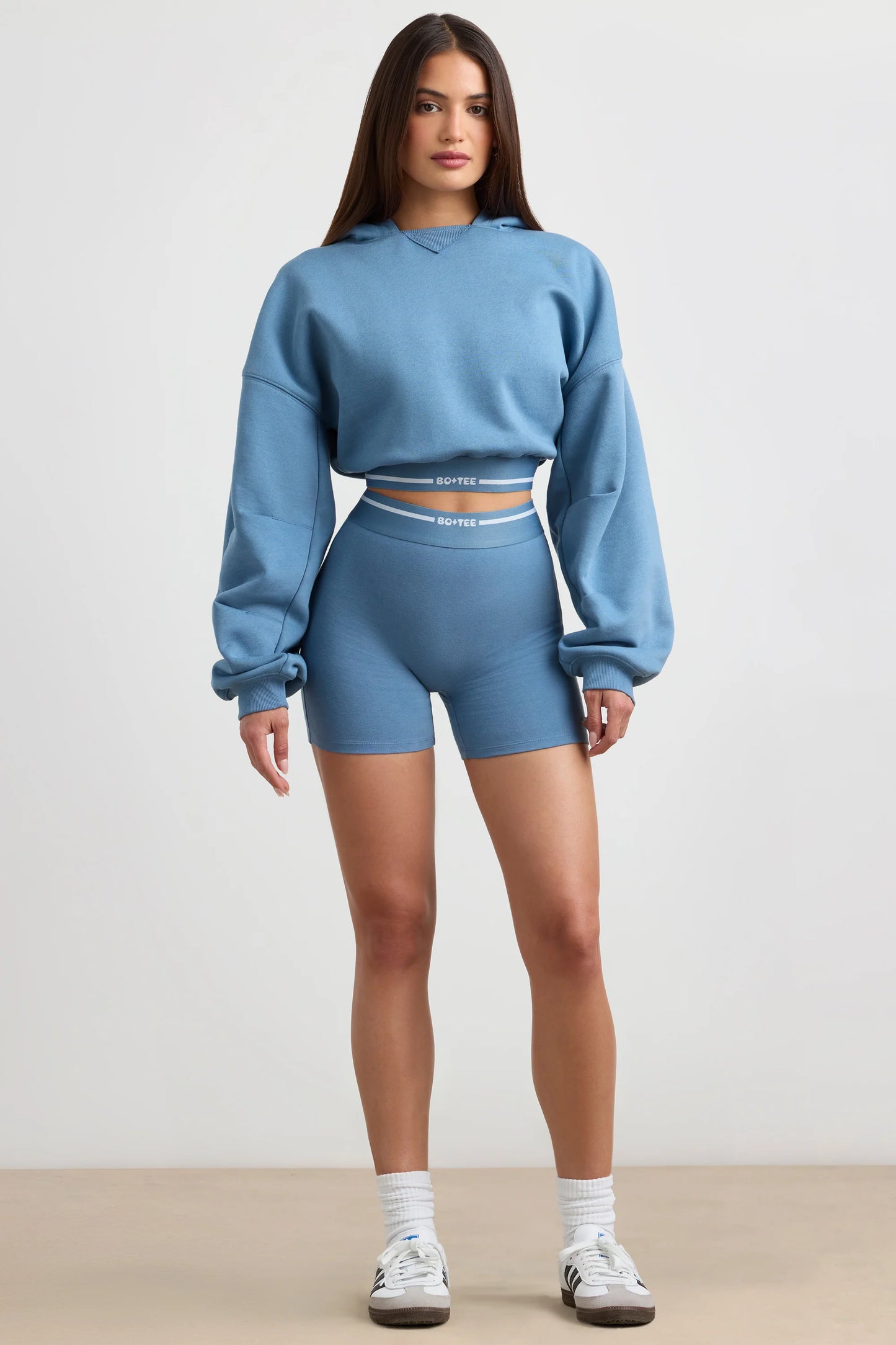 Cropped Hoodie in Steel Blue