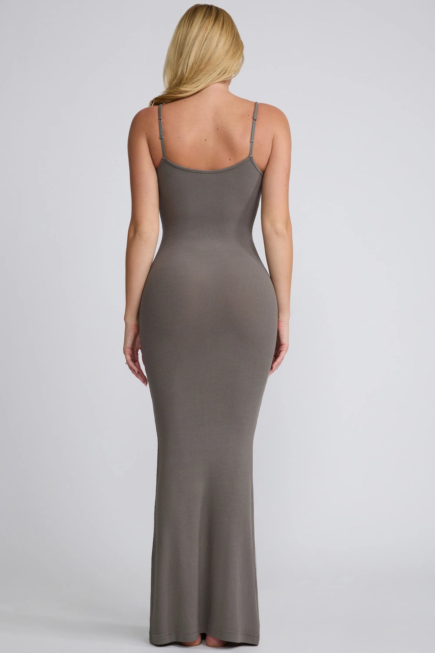 Ribbed Modal Square Neck Maxi Dress in Grey