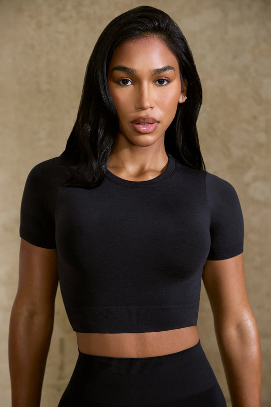 Define Luxe Baby Tee Crop Top in Black