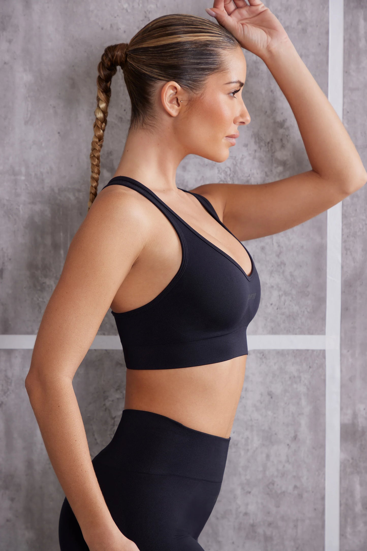 Plunge Neck Sports Bra in Jet Black