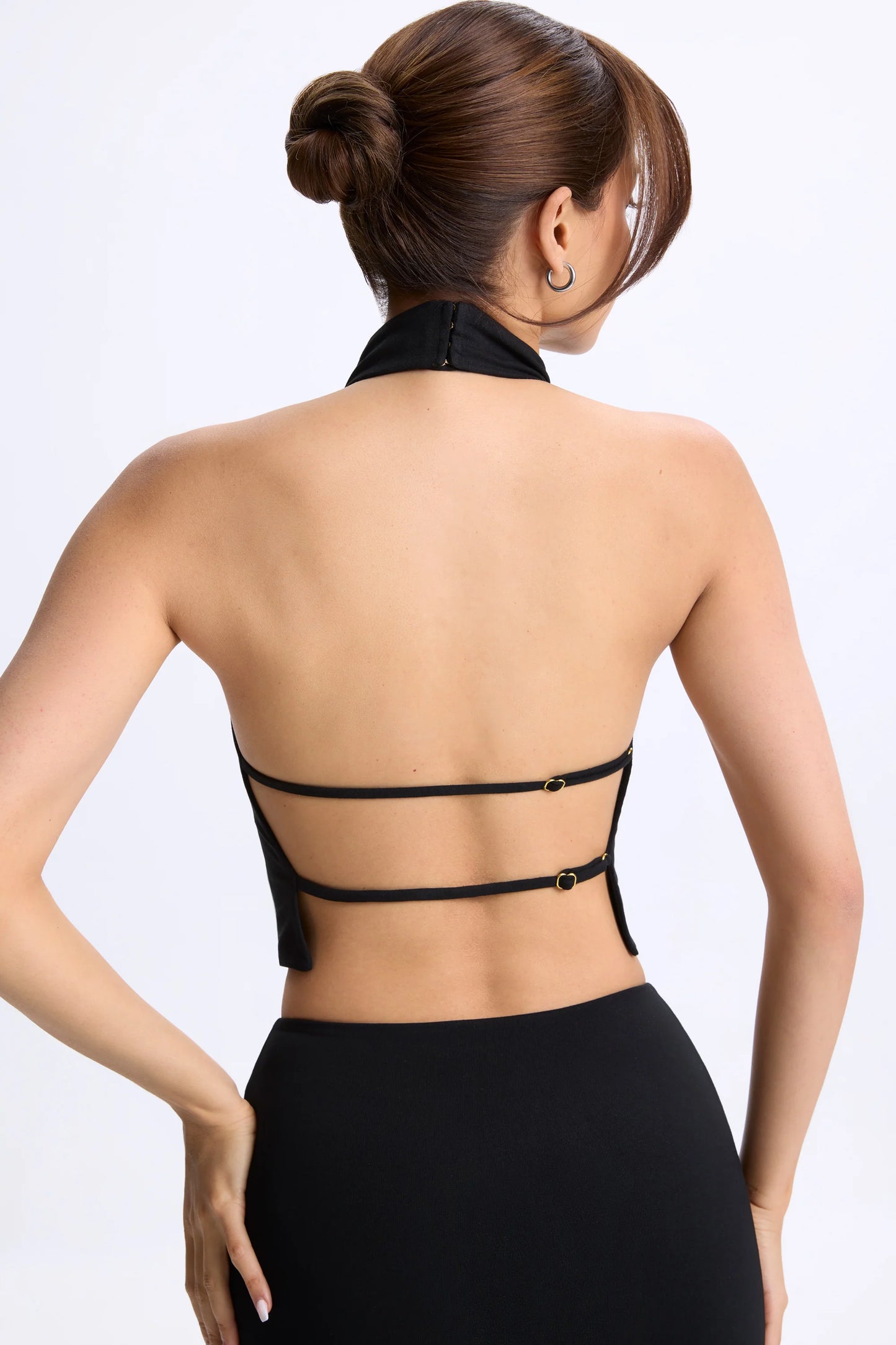 Cowl-Neck Open-Back Top in Black