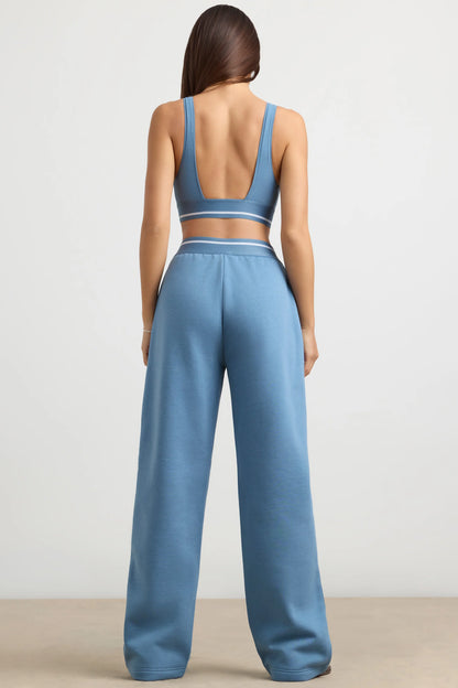 High-Waist Straight-Leg Joggers in Steel Blue