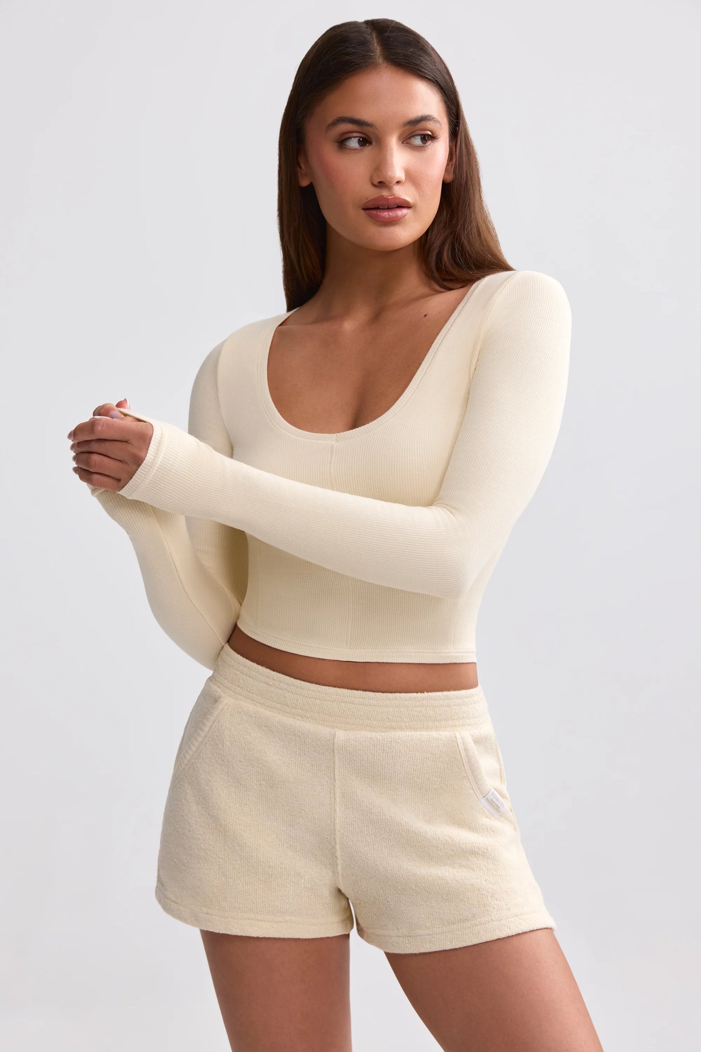 Ribbed Modal V-Neck Crop Top in Cream