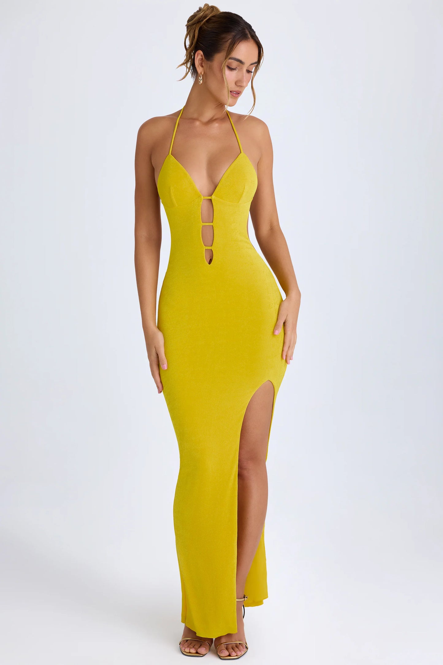 Cut-Out Halterneck Maxi Dress in Buttercup