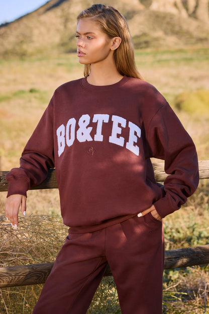 Oversized Crew Neck Sweatshirt in Mahogany