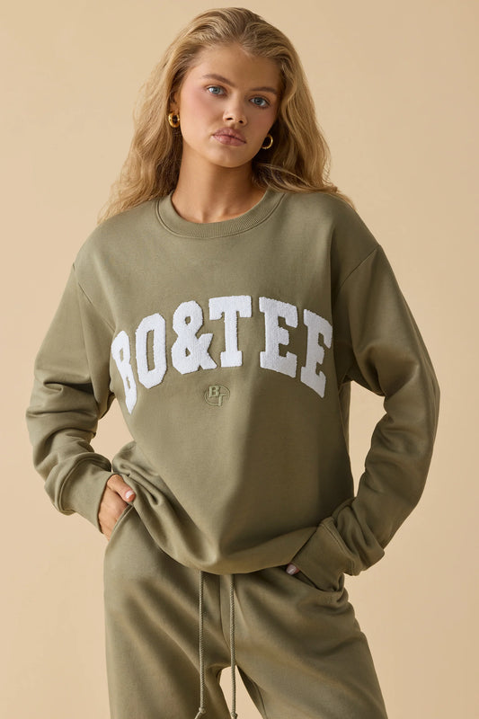 Oversized Crew Neck Sweatshirt in Soft Olive