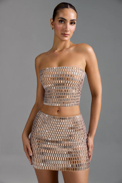 Embellished Bandeau Top in Almond